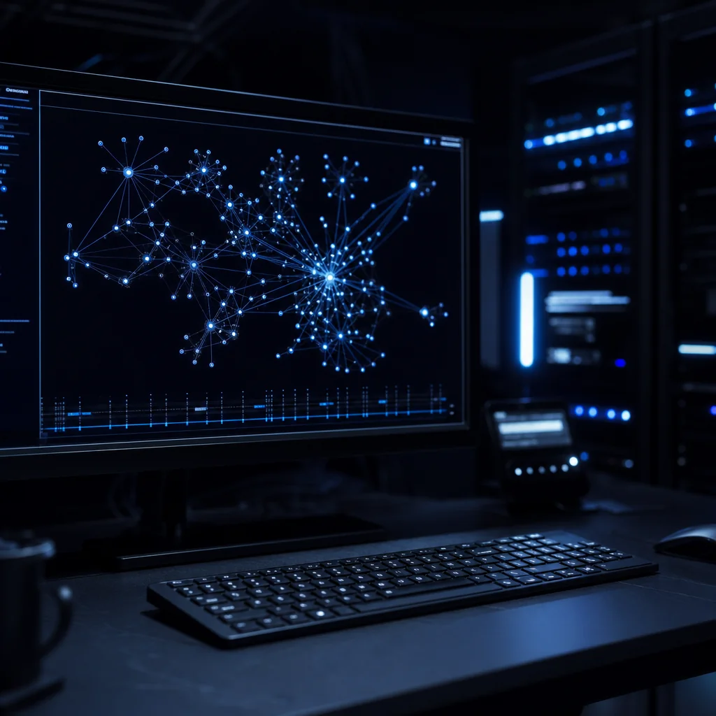 Cybersecurity workstation displaying network exposure research
